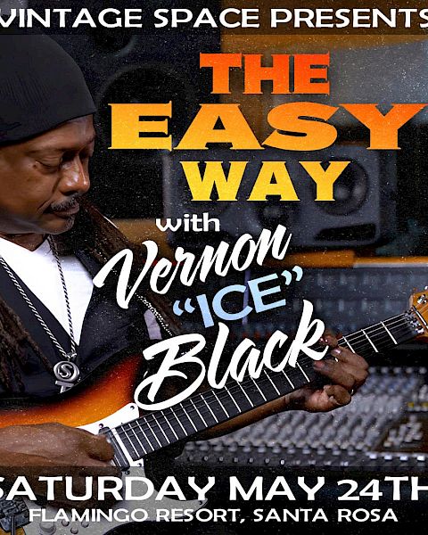 A promotional poster for a music event featuring Vernon "Ice" Black on May 24th at Flamingo Resort, Santa Rosa.